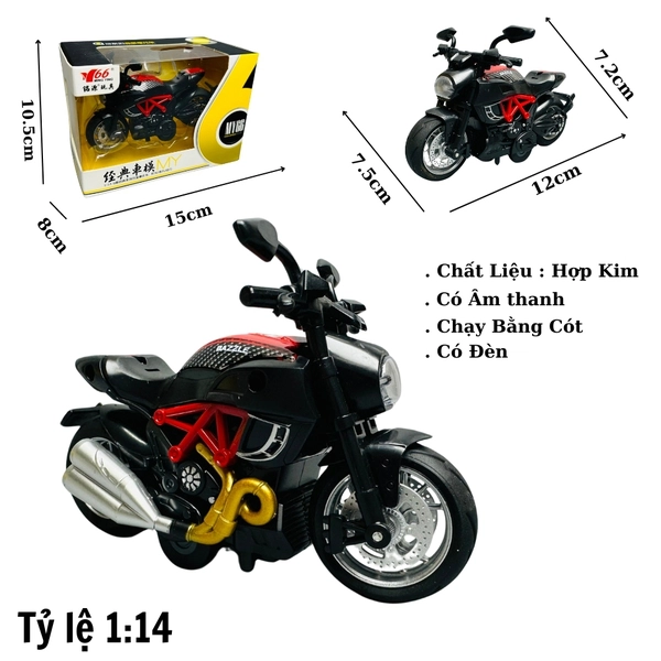 Mô Hình Xe máy DUCATI Diavel đen viền đỏ 1:14