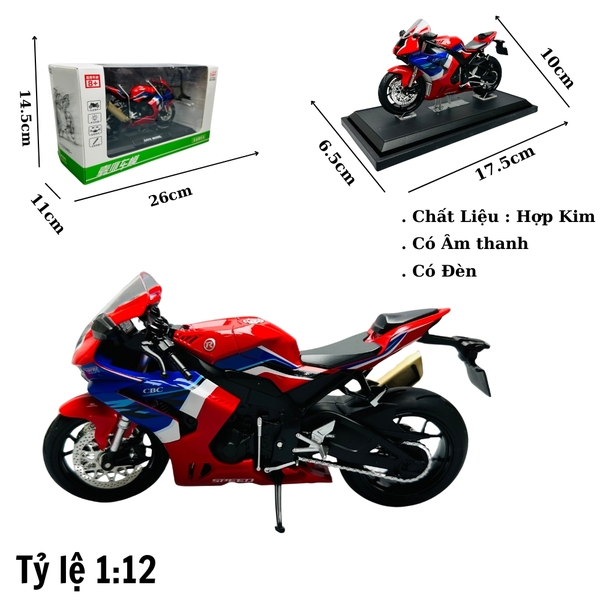 Mô Hình Xe máy cbr1000 đỏ xanh 1:12