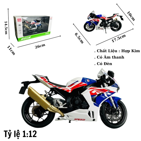 Mô Hình xe máy cbr1000 1:12 xanh đỏ trắng