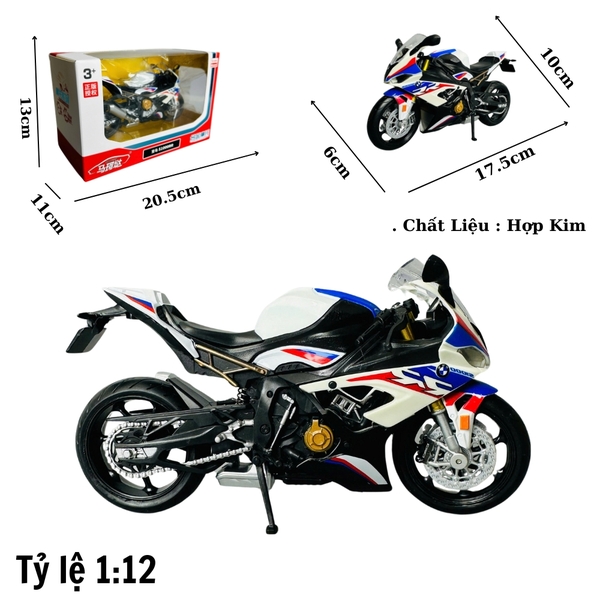 Mô Hình xe máy bmw s1000r xanh trắng 1:12