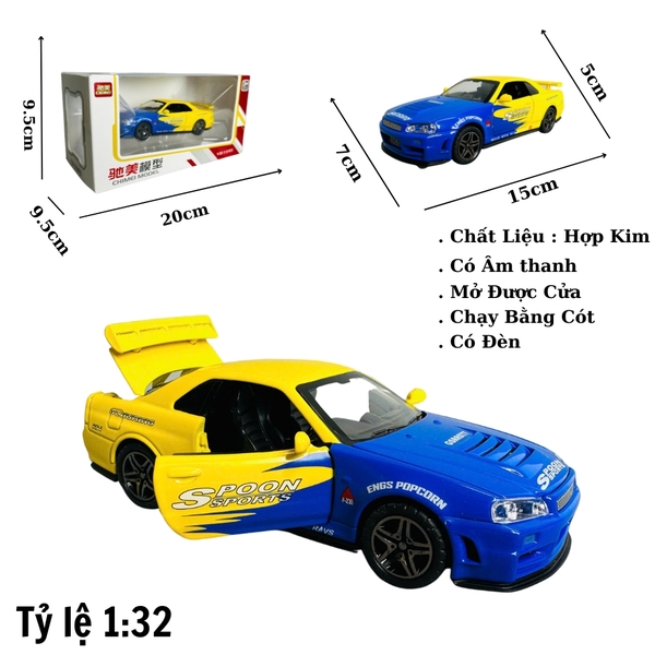 Mô Hình xe nissan xanh vàng tỉ lệ 1:32