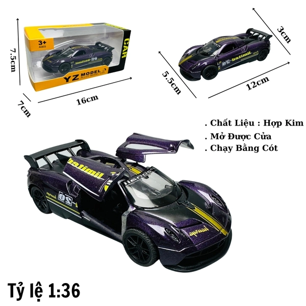 Mô Hình xe pagani huayra tím có họa tiết tỉ lệ 1:36