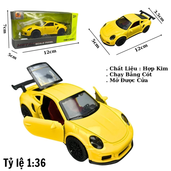 Mô Hình xe Porsche 911 màu vàng - tỉ lệ 1:36