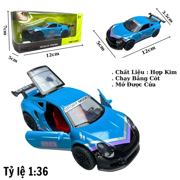 Mô Hình xe Porsche 911 màu xanh trời vạch tím đen