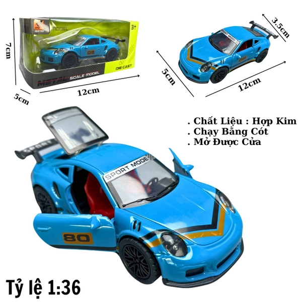 Mô Hình xe Porsche 911 màu xanh trời vạch vàng đen - tỉ lệ 1:36