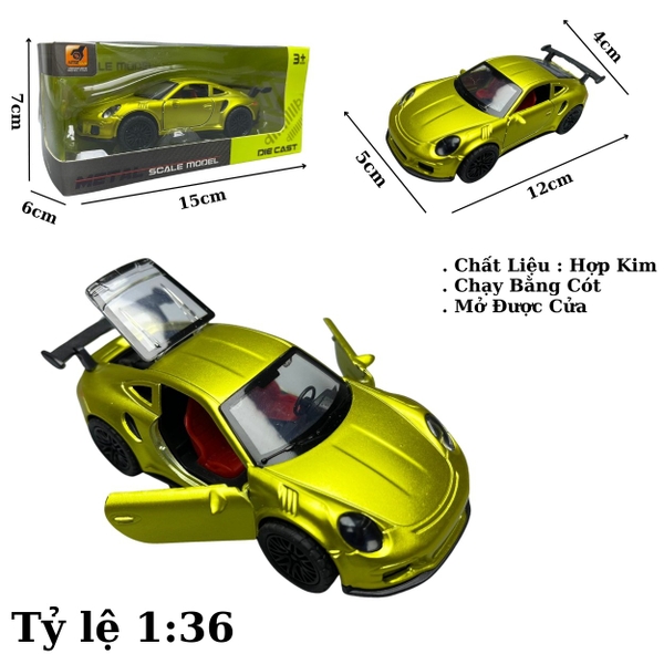 Mô Hình xe porsche màu Vàng Đồng - tỉ lệ 1:36