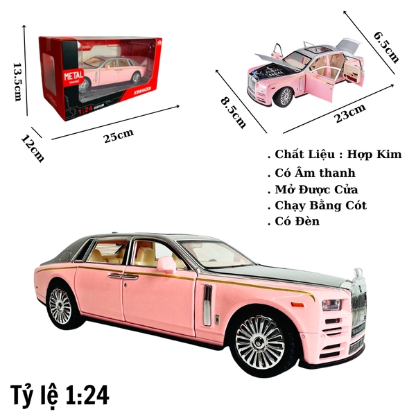 Mô Hình xe roll royce hồng tỉ lệ 1:24