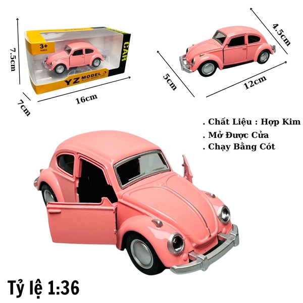 Mô Hình xe volkswagen hồng tỉ lệ 1:36