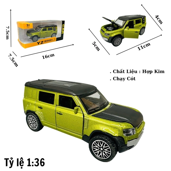 Mô Hình Xe Ran Rover Defender Xanh Rêu 1:36