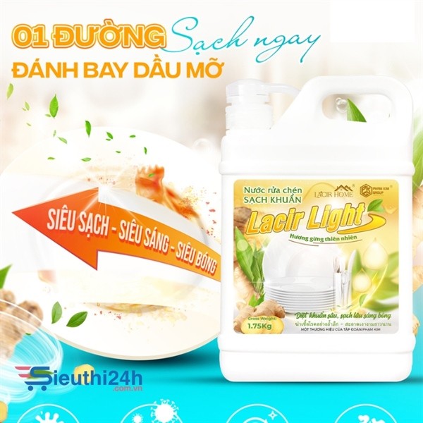 Nước rửa bát sạch khuẩn Lacir light hương gừng 1.75kg