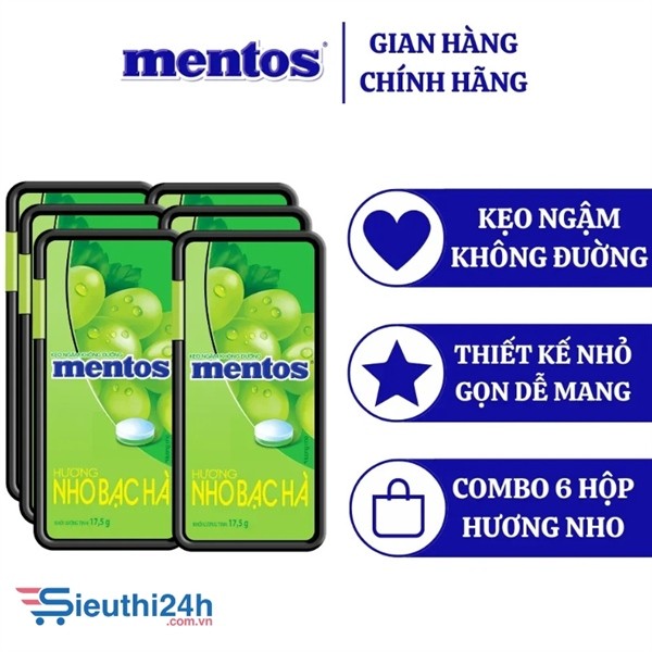 Kẹo ngậm không đường Mentos Hương Nho Bạc Hà