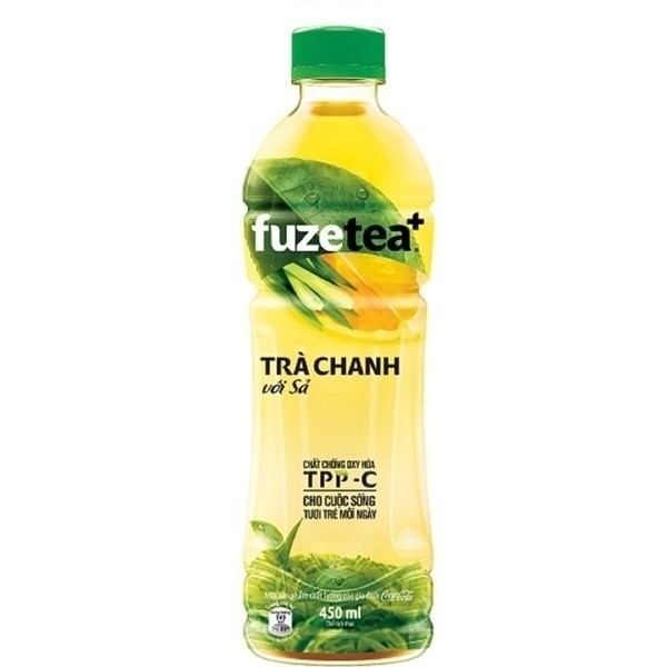 Trà chanh sả lemon tea lemongrass tea fuzetea chai 450ML