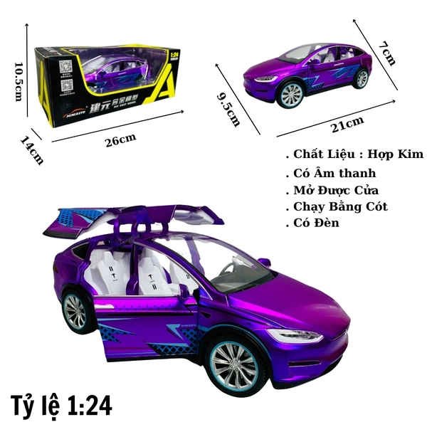 Mô Hình xe tesla tím tỉ lệ 1:24 Hợp kim có thể mở cửa - bánh sau chạy cót - Dài 21cm - rộng 9.5cm - cao 7cm - nặng : 800gram - FULL BOX : box màu SKU : oto277 - N3-K7-T4-S4