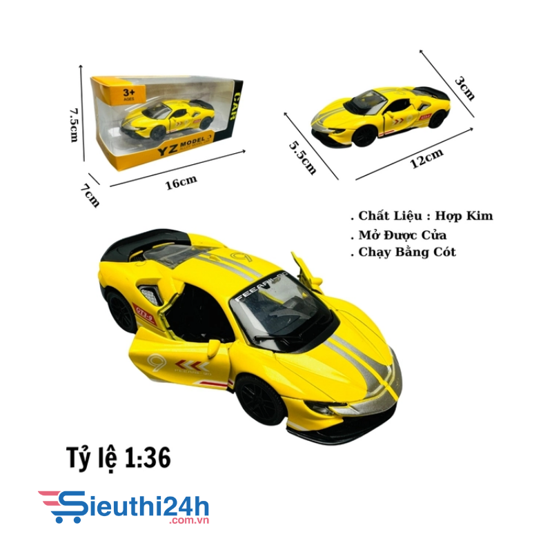 Mô Hình xe Mclaren vàng có họa tiết tỉ lệ 1:36